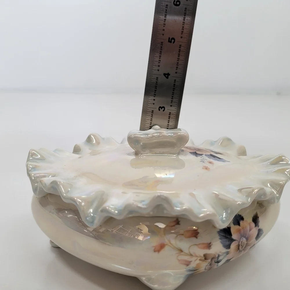 Vintage Porcelain Luster Jewelry Trinket Box Floral Victorian Floral Cottagecore